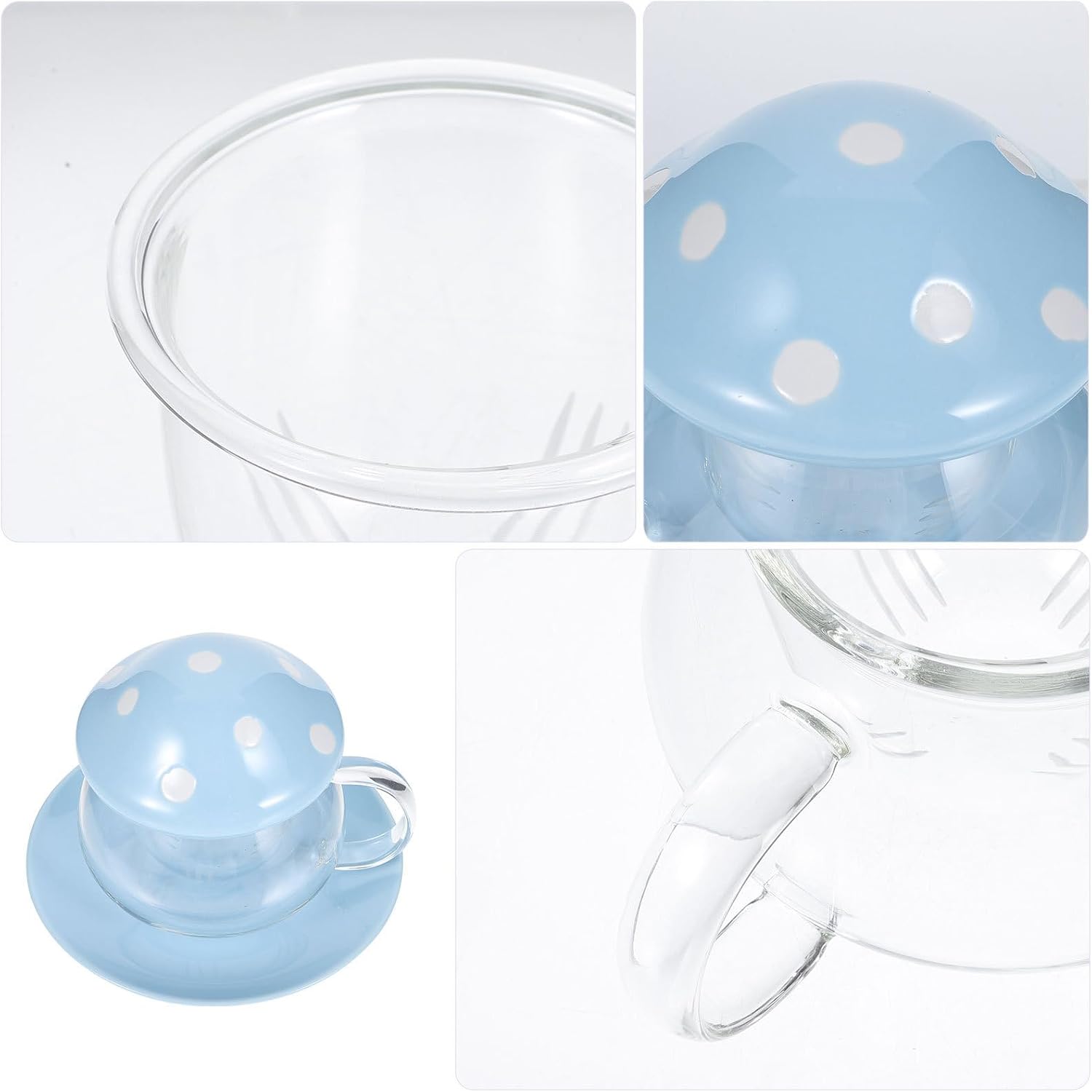 OSALADI Insulated Glass Mushroom Teacup Mug with Double Wall Design, Versatile and Elegant Glass Tea Infuser Mug Set for Home and Office Use, Cute Mushroom Drinking Cup