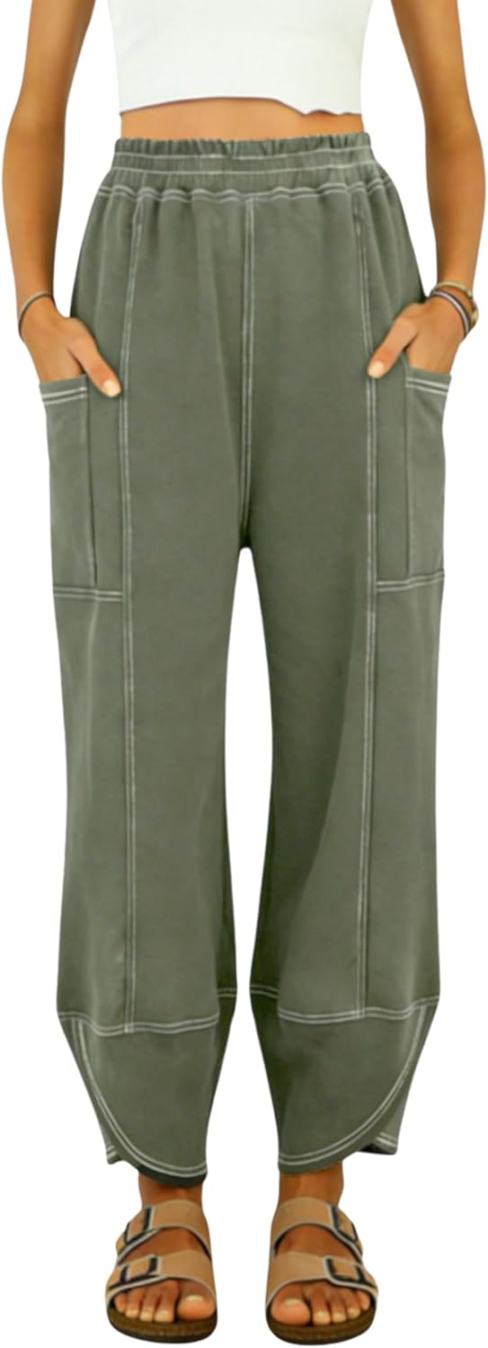 Women Wide Leg Sweatpants Casual High Waist Baggy Lounge Travel Pants with Pockets