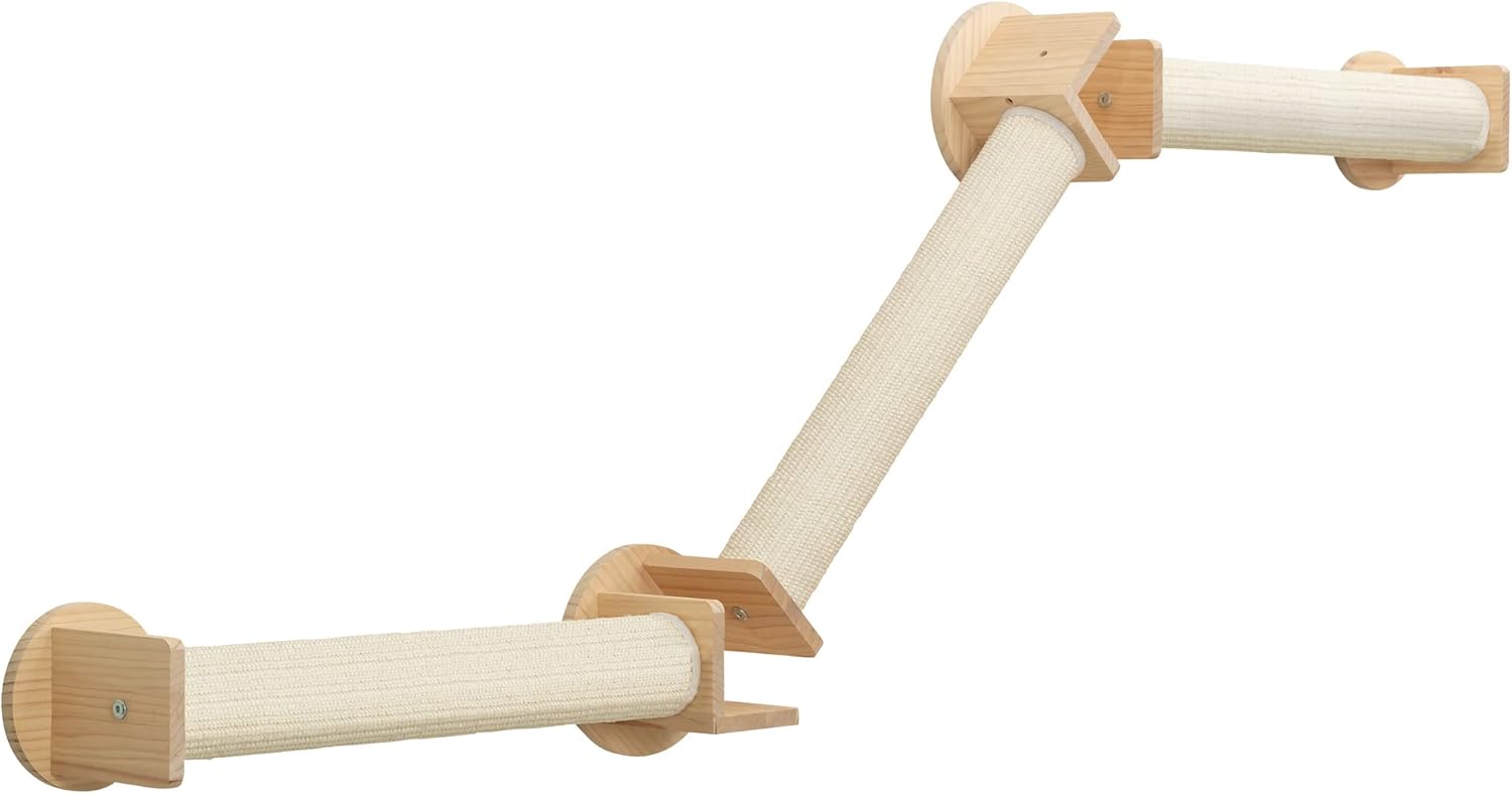 Trixie Cat Wall Furniture Set 2 - Cat Wall Scratcher, Climbing Shelves - 3 Sisal Rope Scratching Posts - Elevated Shelf - Natural/White