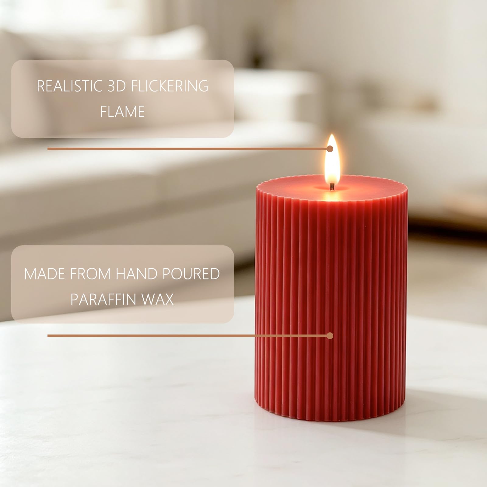 Set di 3 Candele LED, Candele Flickering Flameless, LED tea lights Tremolante con Telecomando e Funzione Timer, Finte a Batteria Stoppino di Candela 3D per Festa/Matrimonio/Hotel (Rosso)