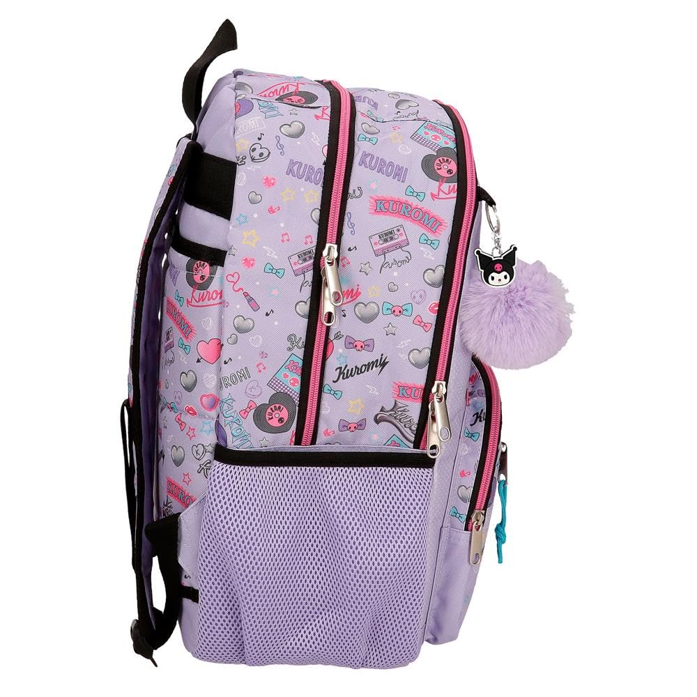 Sanrio Kuromi Retropop Mochila infantil, mochila escolar, fabricada en Poliéster, bolsillos laterales, tirantes anchos ajustables de Joumma Bags