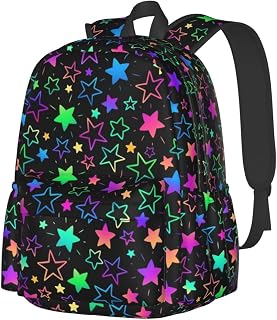 17 Inch Backpack Bright Neon Stars Laptop Backpack Shoulder Bag School Bookbag Casual Daypack
