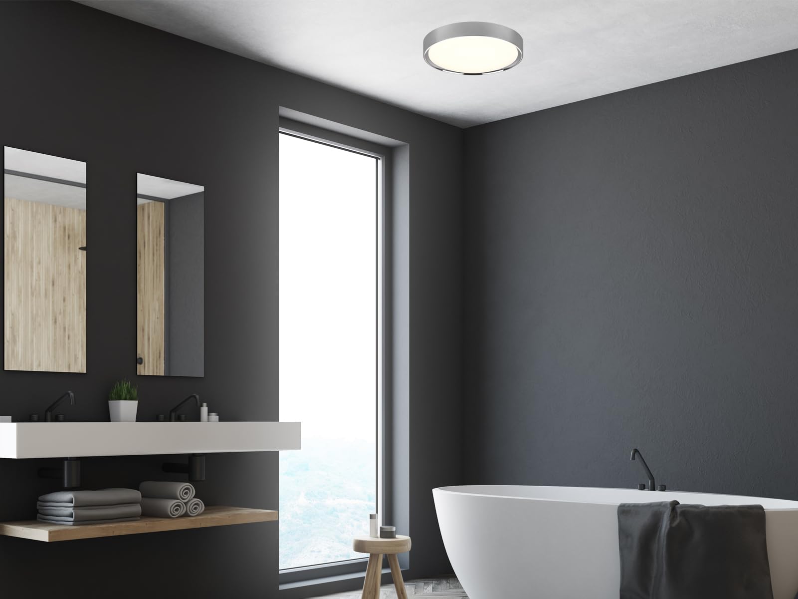 meineWunschleuchte 2er Set Badezimmer Deckenleuchten aus Kunststoff in Silber Chrom IP44, Ø 33cm