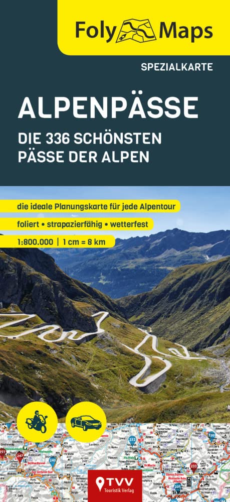 FolyMaps Alpenpässe 1:800 000 Spezialkarte: Die 336 schönsten Pässe der Alpen