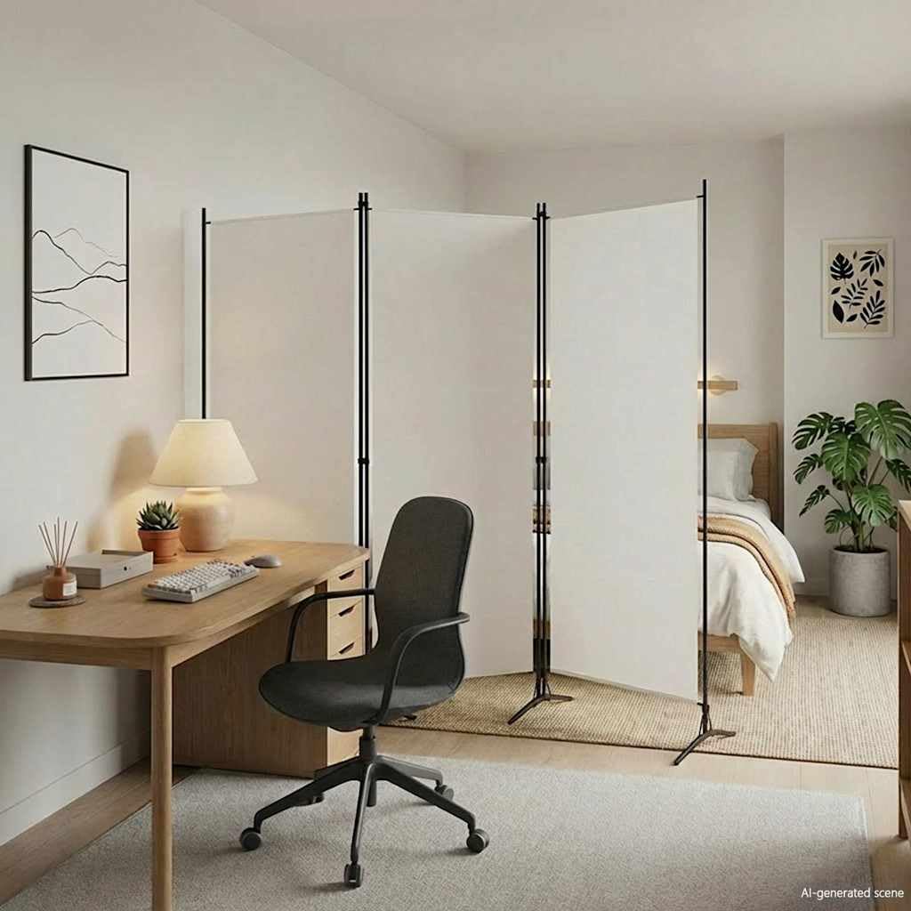vidaXL Biombo de 3 Paneles, 260x180 cm, Tela de Poliéster y Marco de Hierro, Blanco, Pantalla de Privacidad Plegable, Separador Móvil, Dormitorio y Oficina, Decoración Hogar