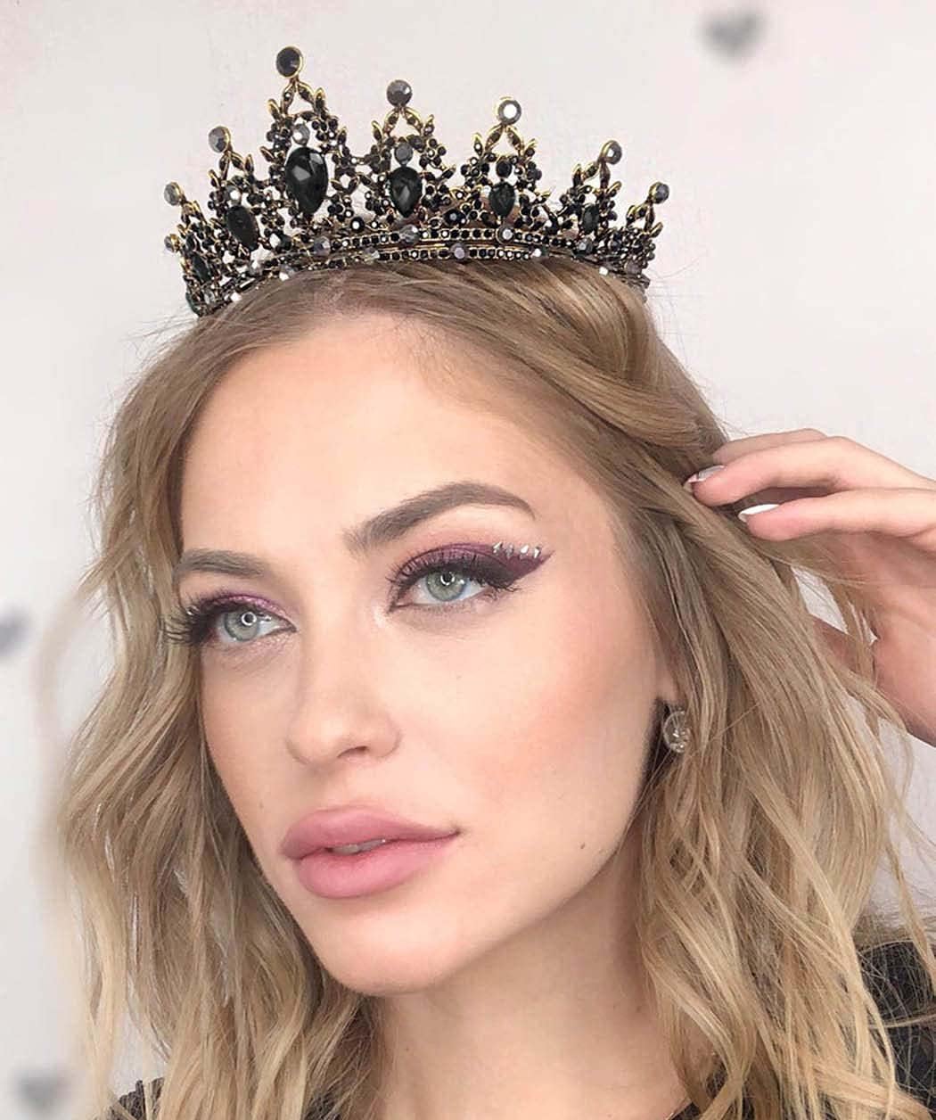 Vintage Girls Crystal Tiara Black Crown Women Carnival Headdress Princess Elf Headband Gift for Costume Wedding Prom Birthday Party Pageant Christmas Halloween Carnival Hair Accessories Baroque - Image 3