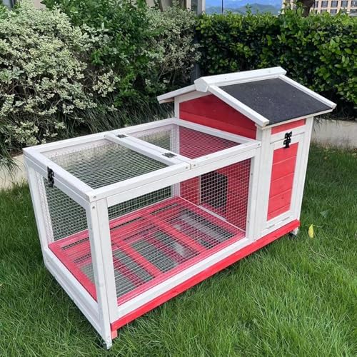 Large Rabbit Hutch Indoor/Outdoor with Leakproof Tray & Chew-Proof Wire Floor - Weatherproof Metal/Wood Bunny Cage for 2 Rabbits, Easy Clean, Charcoal 38x19.3x29.7in