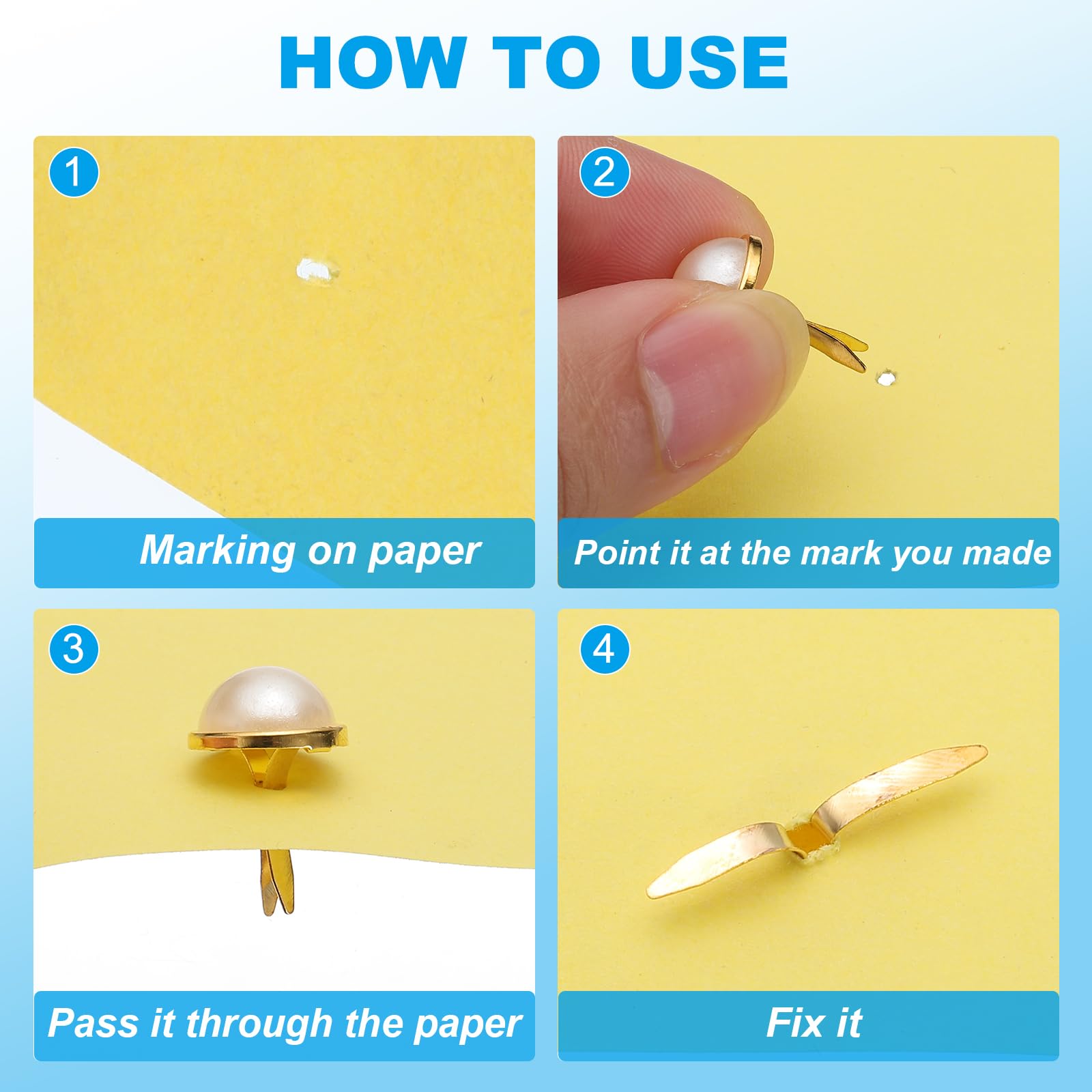 PATIKIL Fermagli per Carta Brads 100Pz Mini Metallo con Perle Pastello Testa Tonda Oro 0,7"x0,5"