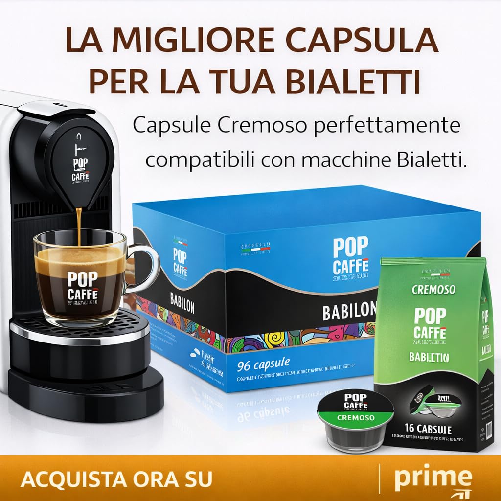 POP CAFFÈ 96 Capsule Compatibili Bialetti – Miscela Cremoso Intenso e Vellutato – Crema Densa e Persistente – Compatibili con Macchine Bialetti di Ultima Generazione