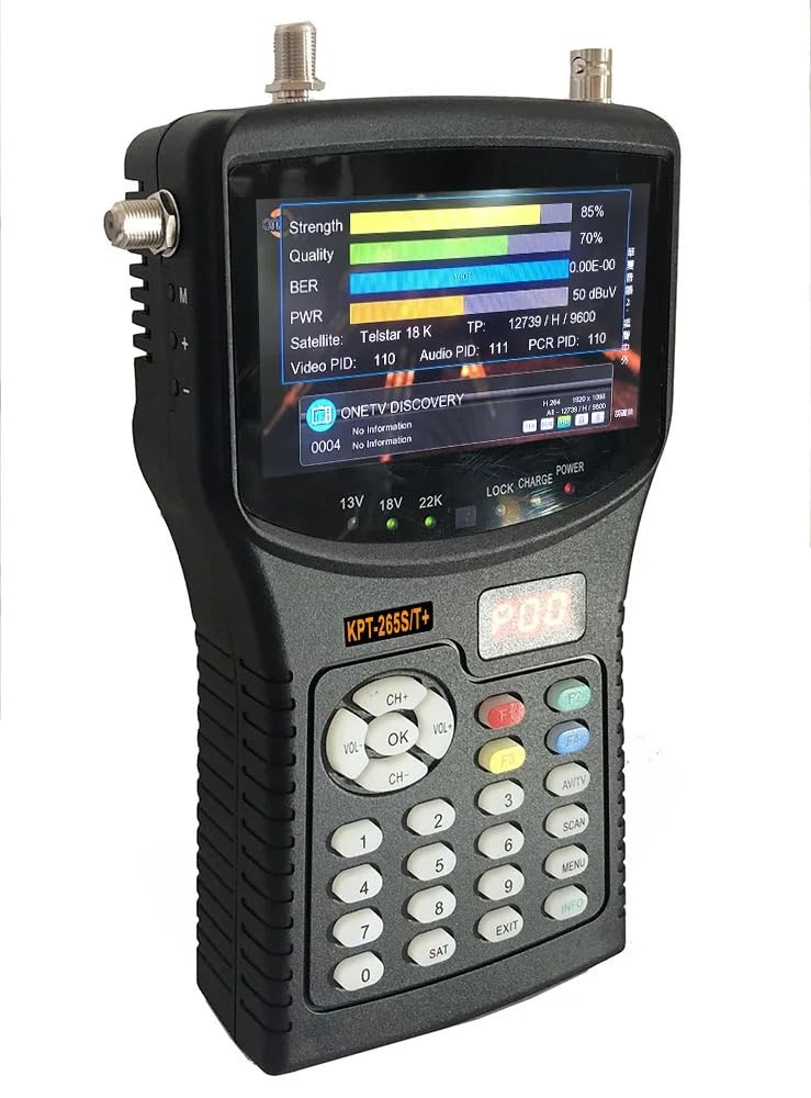 Satellite Finder, 4.3Inch Combo Satellite TV Finder(S2+T2+C)& CCTV Camera Test & Monitor CAM Adjustment Combo DVB-S2+T2+C AHD AV Digital(KPT-265ST)