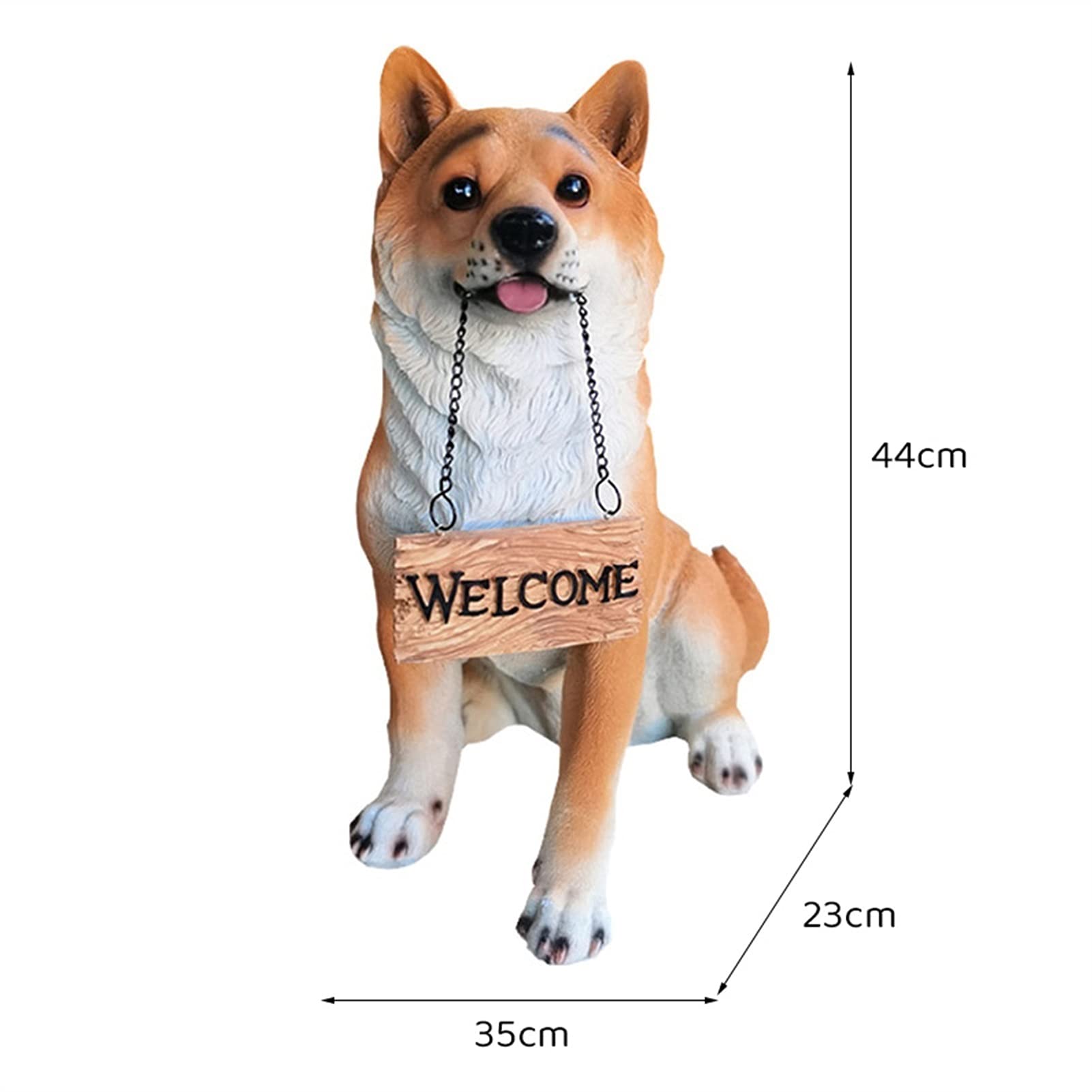 Estatua de Perro Akita Sentado, Figura de Cachorro con Cartel de Bienvenida, Escultura de Animal de jardín, decoración de Bienvenida para Patio de Resina de 17,3" de Alto