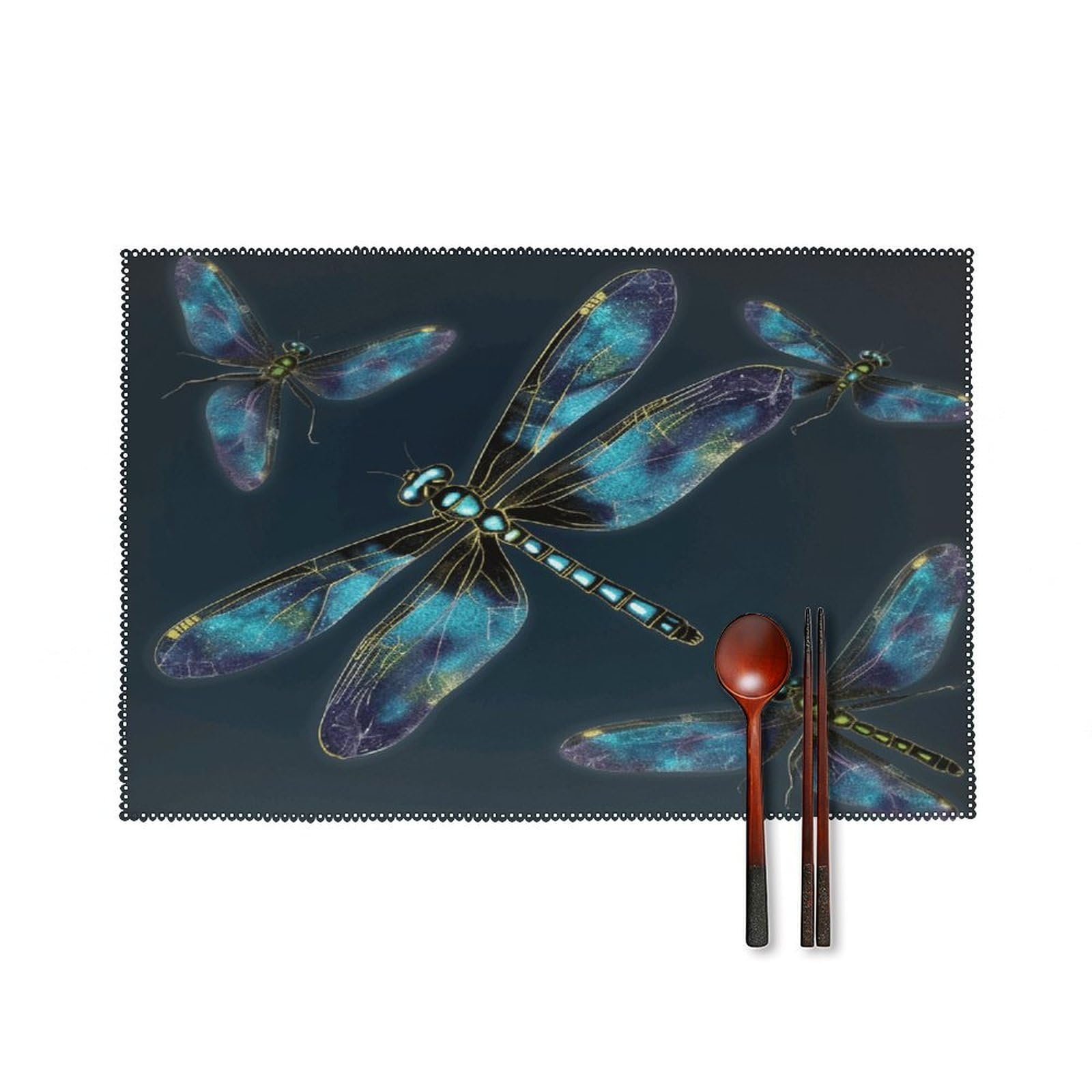 Dragonfly Placemats Set of 4 Heat Resistant Non-Slip Place Mats Reusable Dining Table Mats Canvas Place Mat Anti-Fading Waterproof Placemats for Dining Table Decor