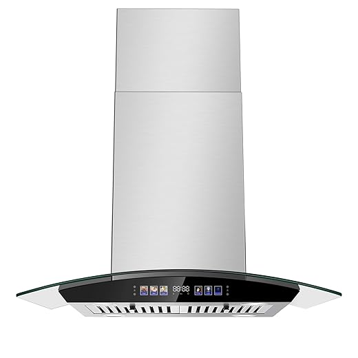 Island Range Hood 30 Inch 700 CFM Ceiling Mount Kitchen Vent Hood Tempered Glass with Color Gesture Sensing & Touch Control, 3 Speed Fan, 4 LED Lights, Permanent Filters