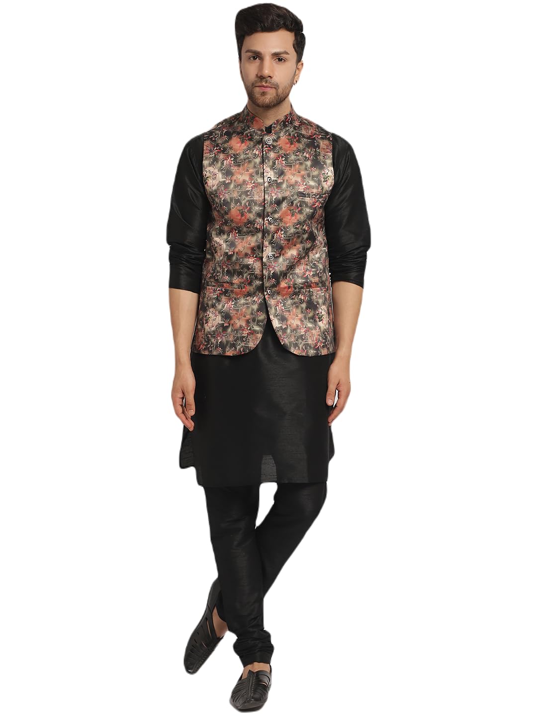abh lifestyle Men's Silk Kurta Pyjama With Printed Nehru Jacket-picture-45