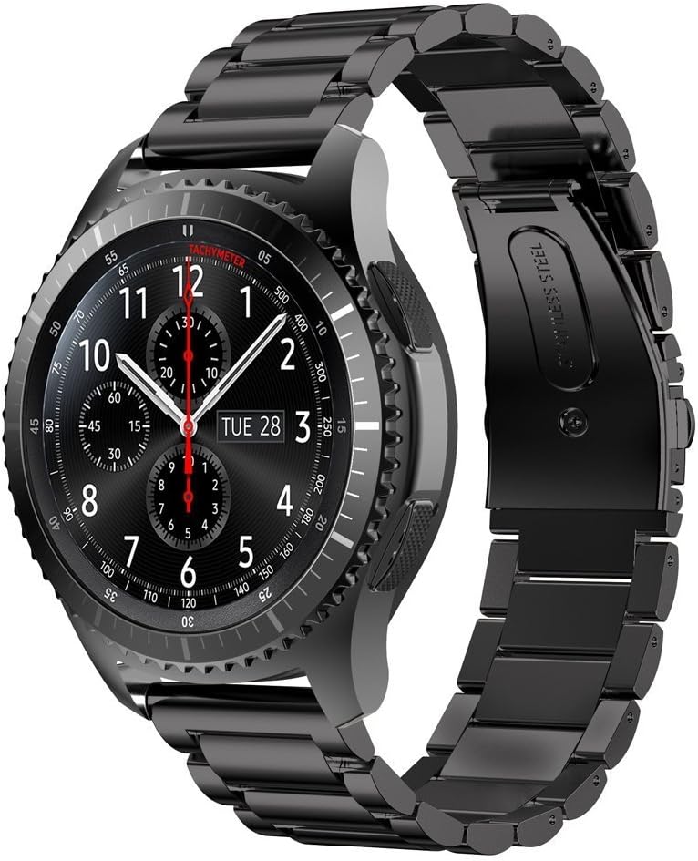 Gear S3 Frontier/Classic Band/Galaxy Watch 46mm Band Large, iiteeology 22mm Men Stainless Steel Band Strap for Samsung Gear S3 Frontier/S3 Classic/Galaxy Watch 46mm Smart Watch Fitness -Black