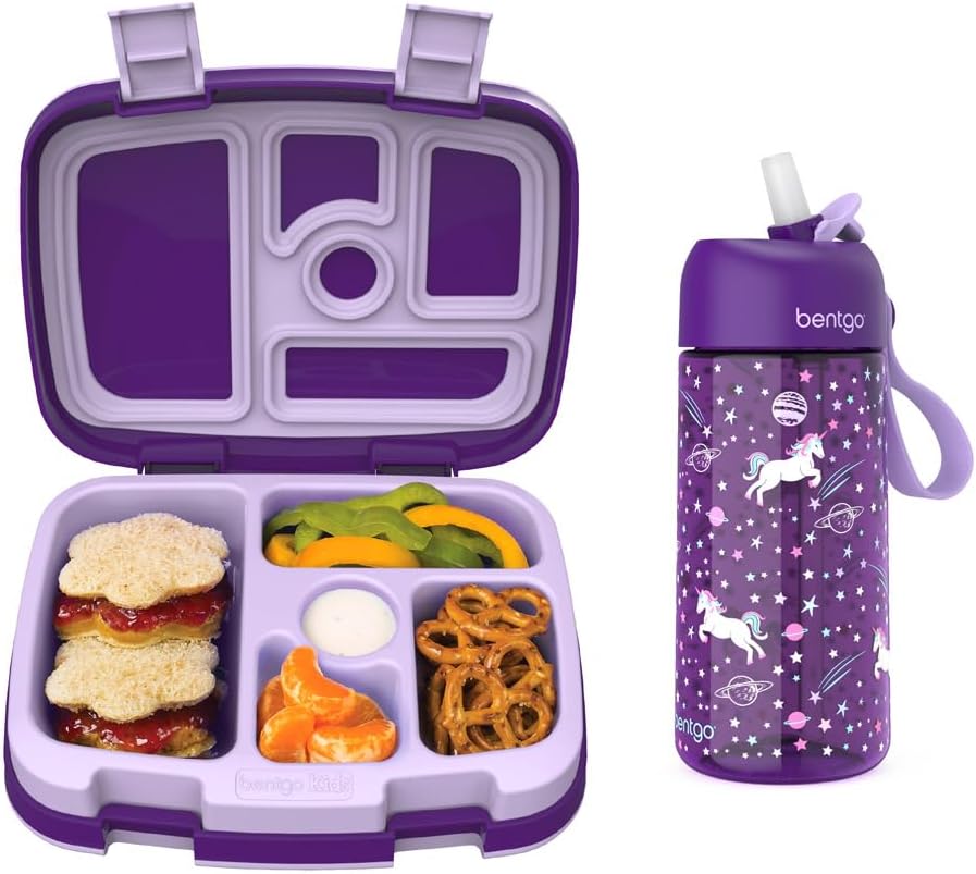 Bentgo Kids Prints Lunch Box Kids Water Bottle - New & Improved 2023 (Unicorn)