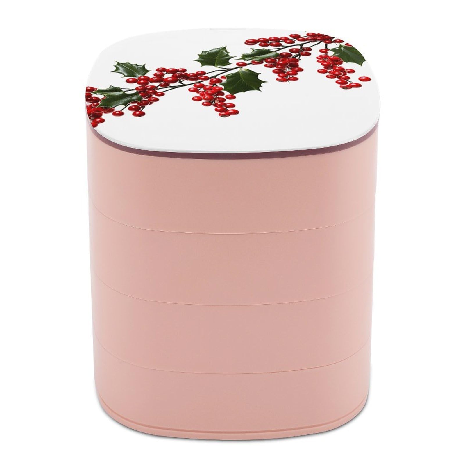 FekiLoot Holly Berry Branches Jewelry Box 4-Layers Rotatable Jewelry Organizer Storage Box with Mirror Cute Travel Jewelry Case Portable Earring Holder Organizer for Ring Necklace Bracelet