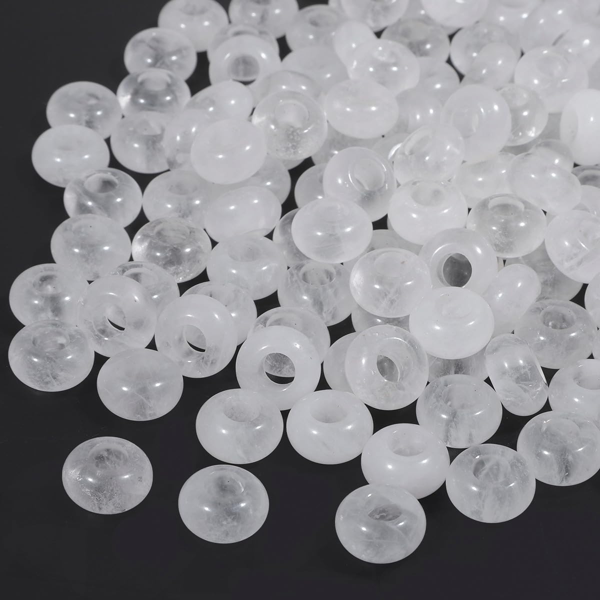 mookaitedecor 20pcs 14mm Natural Clear Quartz Round Large Hole Gemstone Beads for Jewellery Making 6mm Hole Loose Rondelle Crystal Stone Beads for Crafting European Bracelet Macrame Projects - Image 2