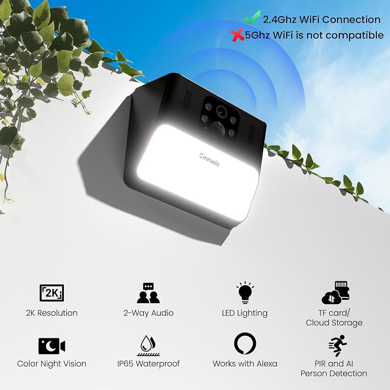 Cinnado Kültéri Biztonsági Kamera 2K Felbontással - Napelemes WiFi Megfigyelő Kamera, Mozgásérzékelő, Színes Éjjellátó, Alexa és Google Komp