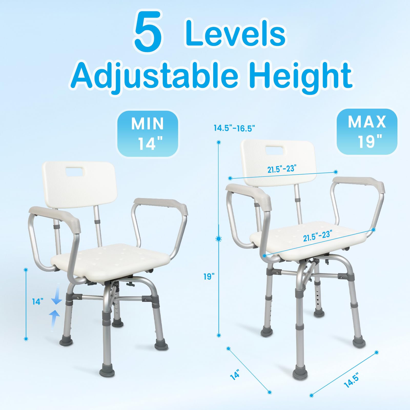 Silla de ducha de 360 grados para ducha interior con brazos y respaldo, asiento de baño de seguridad ajustable en altura, taburete de ducha resistente para ancianos, discapacitados y discapacitados