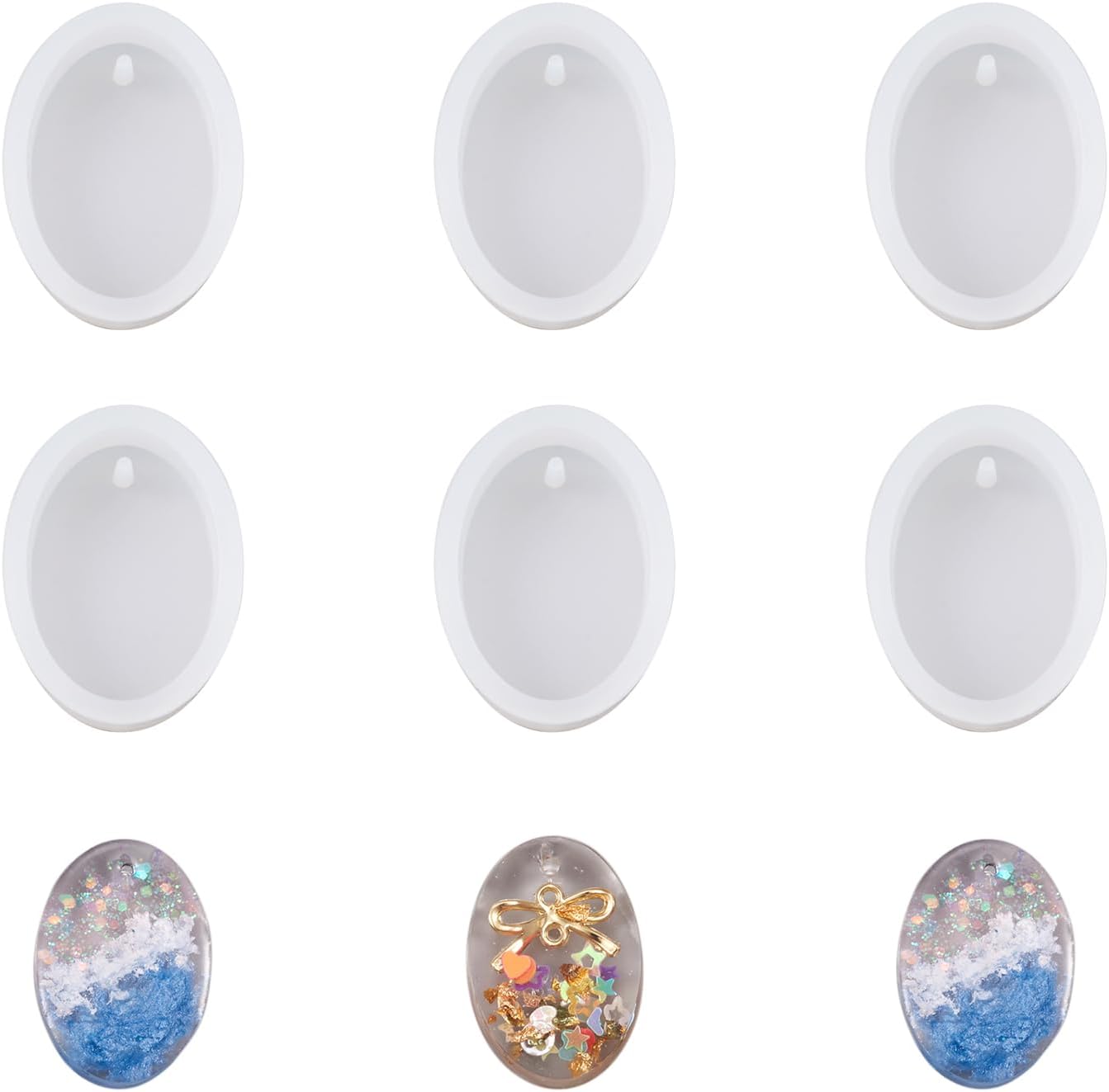 10pcs Oval Shape Silicone Pendant Molds Dangle Pendant Tag with Hanging Hole Resin Casting Moulds for UV Resin Crafting Earring Keychain Jewelry Making DIY Tool, Inner Size: 25x18mm
