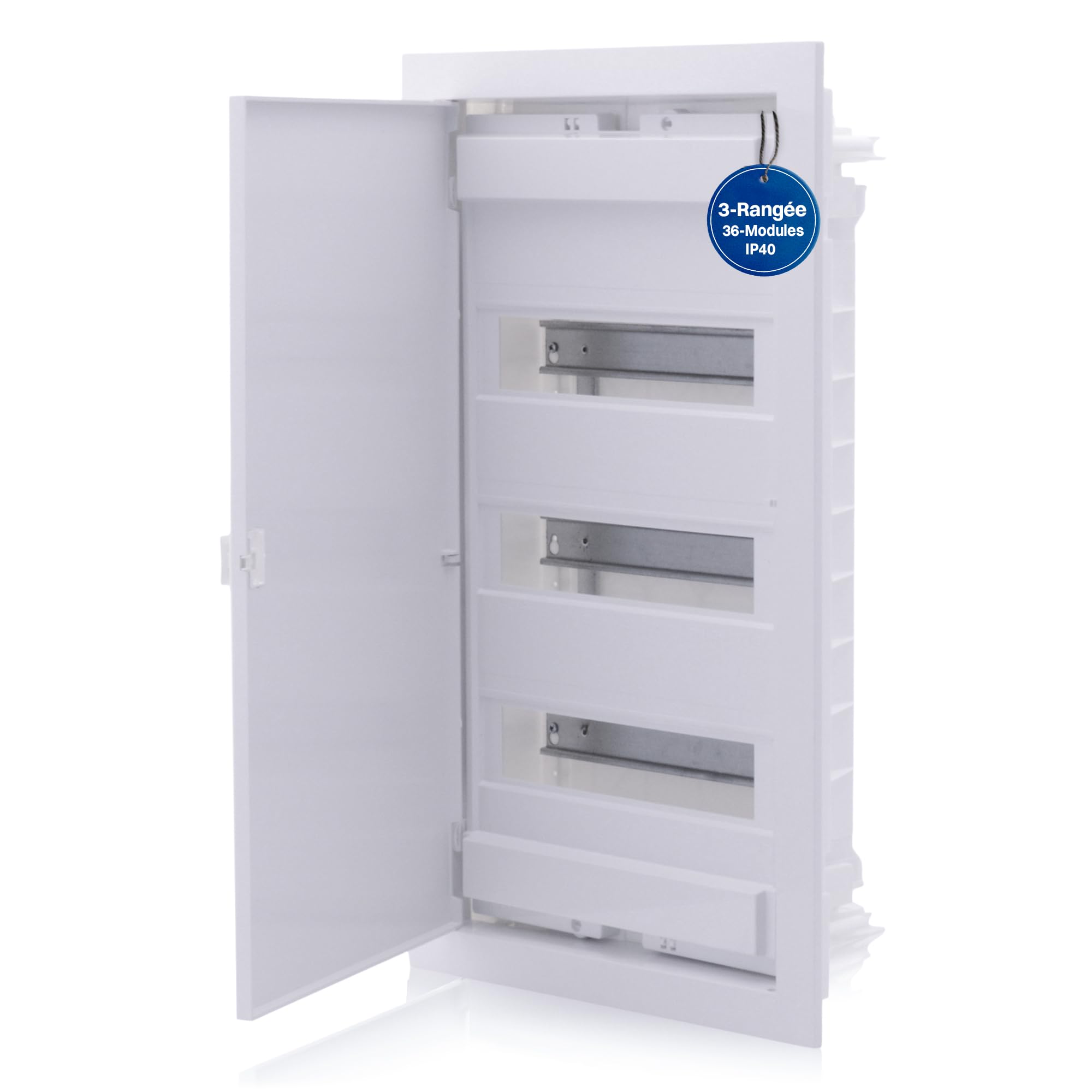 Intratec Coffret Électrique Encastré 3 Rangée – Tableau de Distribution IP40 pour 36 Modules avec Porte Blanche et Rail DIN pour Installation Électrique Maison & Professionnel – 592 x 347 x 92mm