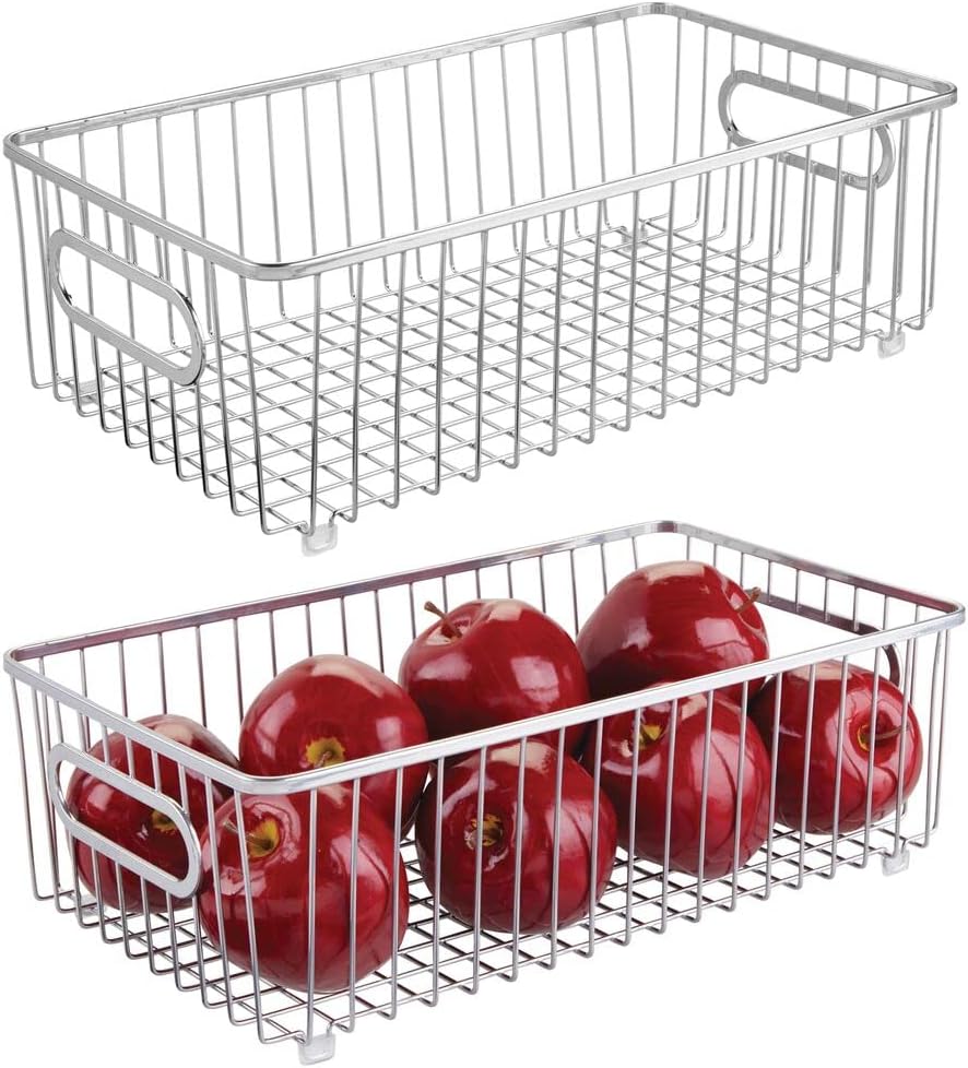 mDesign Set of 2 Large Wire Basket with Handles — Flexible Storage
