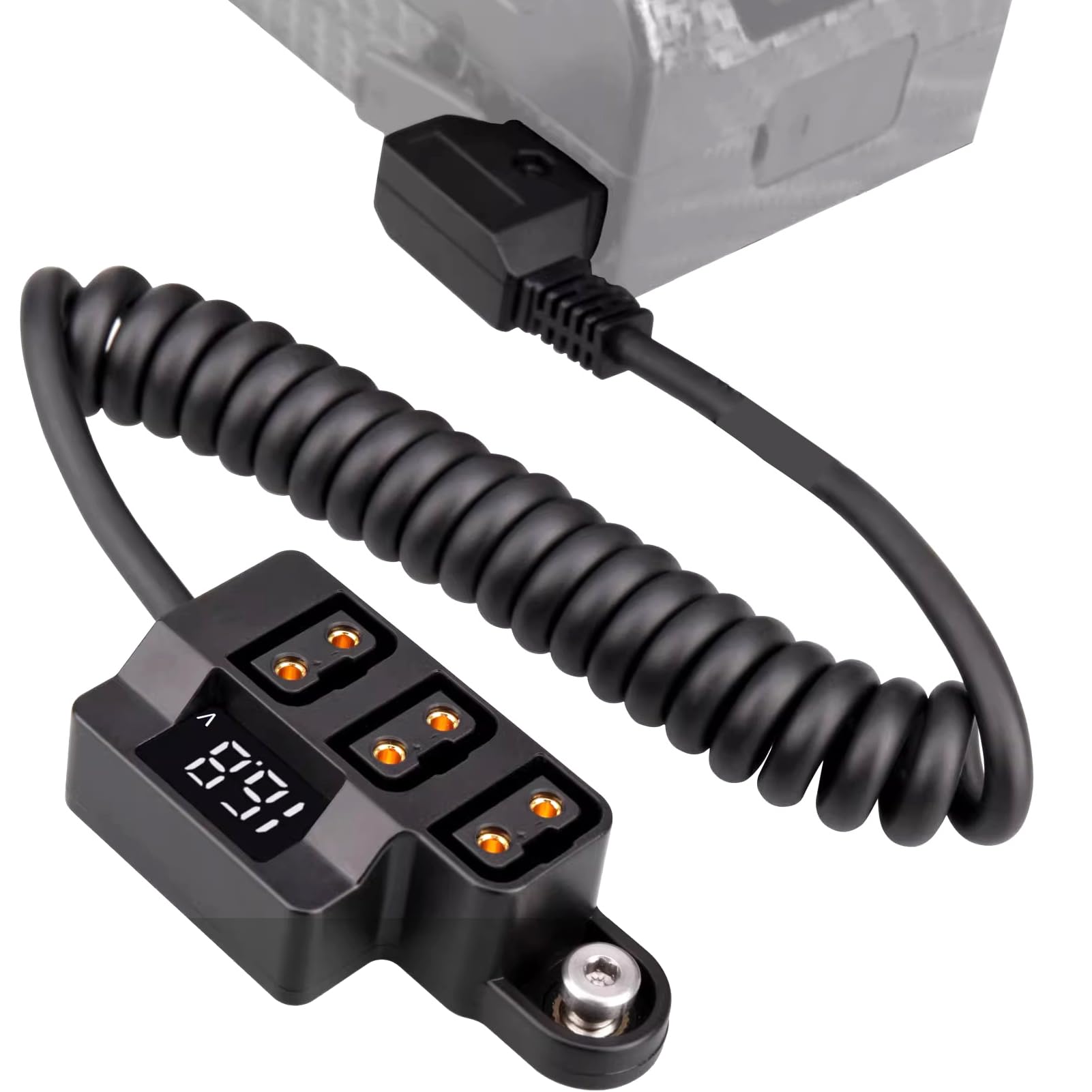 Cable Divisor de DTAP, Cable de Alimentación de DTAP Macho a 3 Puertos Hembra con Pantalla de Voltaje, 8a D Tap Voltímetro de Cubo para Batería de Cámara V, Jaula de Cámara,