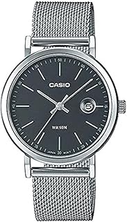 ساعة رسمية انالوج بعقارب للنساء من كاسيو - LTP-E175M-1EVDF، بمينا أسود، بسوار فضي