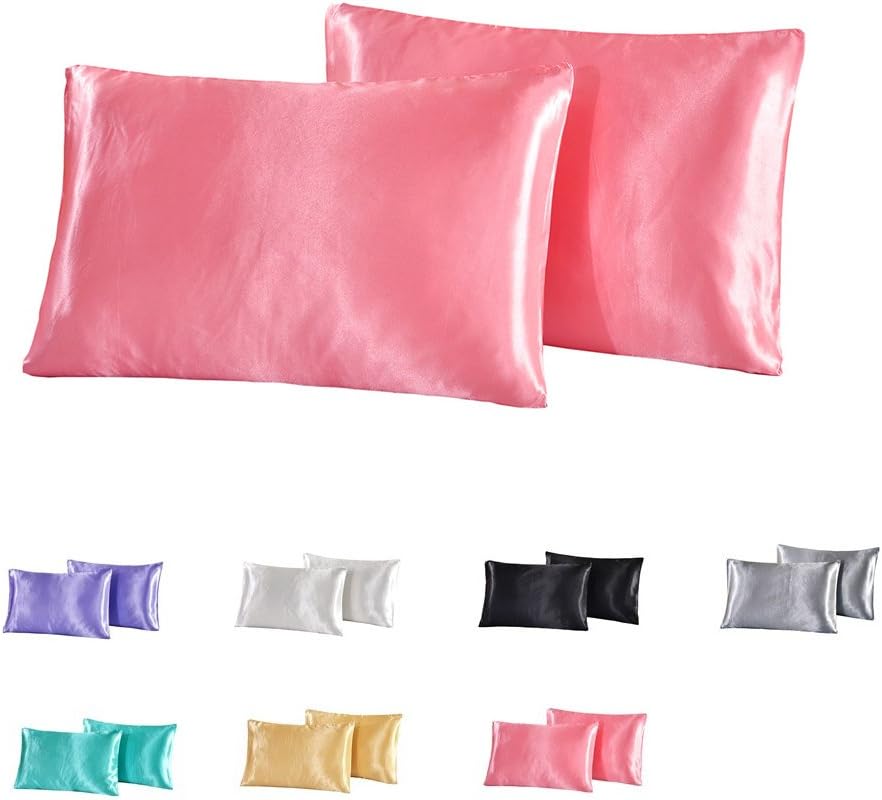 100% Luxury Shiny Silkly Satin Cotton Pillowcase Pillow Covers for Hair and Facial Skin, Silky Soft, Standard Queen & King Size