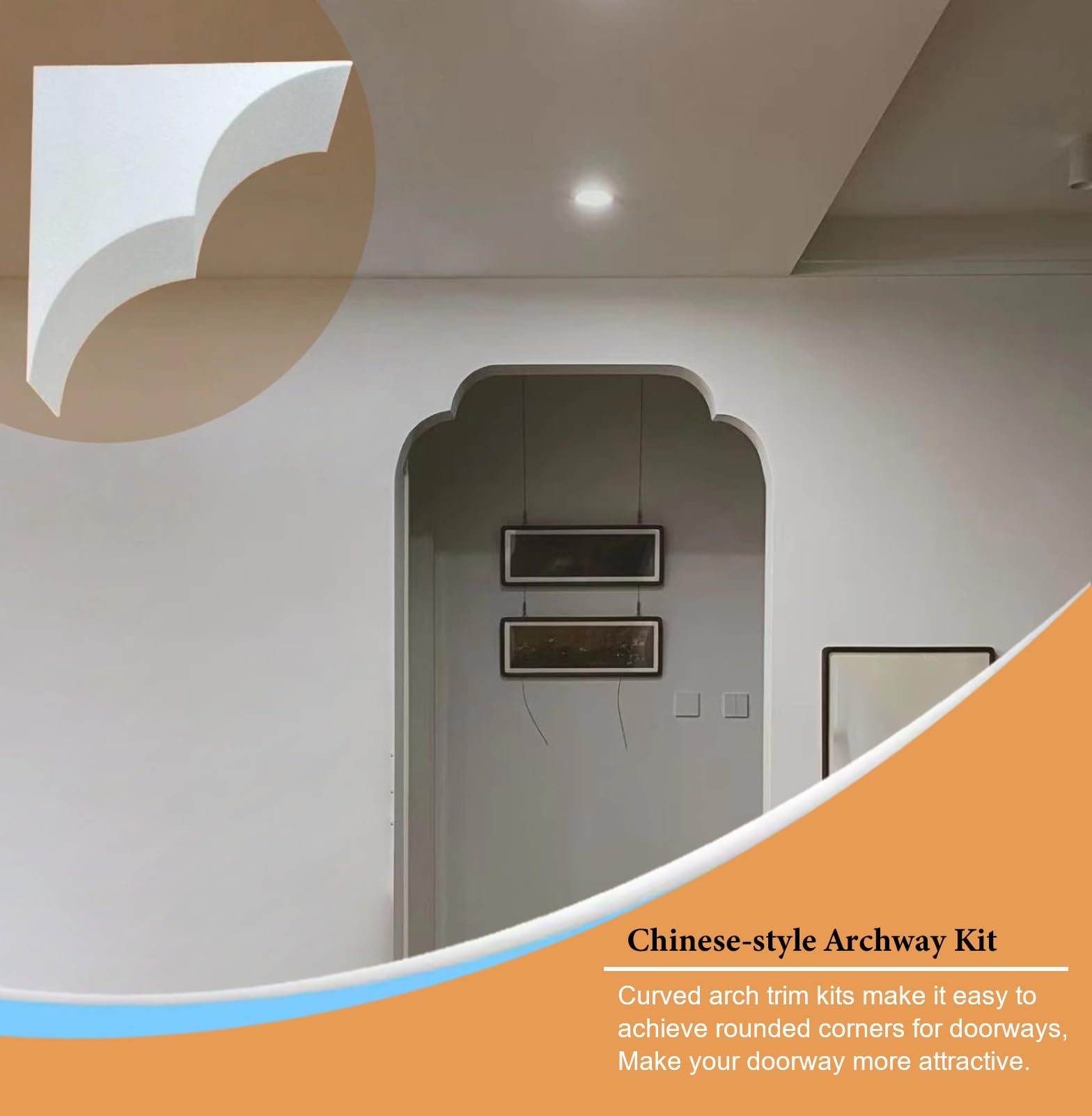 Kit de arco de puerta redondeado – espuma, borde precurvado pintable para sala de estar, moldura superior de medio círculo para decoración del hogar