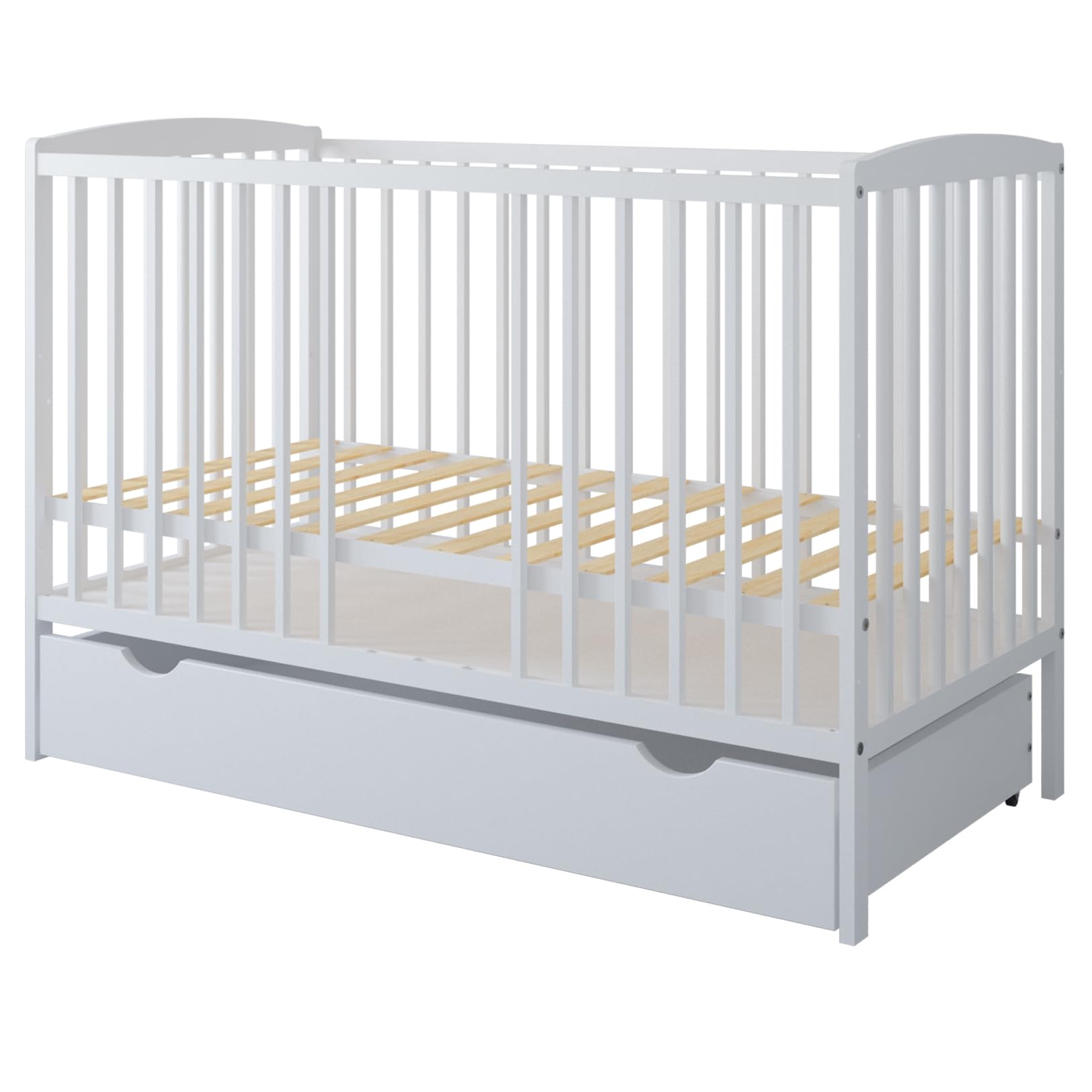 zee Cuna para Bebé 120 x 60 cm Blanca con Cajón y Barandilla de Seguridad Altura Ajustable en 3 Niveles Cuna Infantil de Madera de Pino
