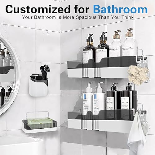 Miniatura 10 de WeshyiGo Paquete de 2 cestas de ducha organizador de ducha separable sin perforación estante de ducha de doble capa utilizado para baño y cocina