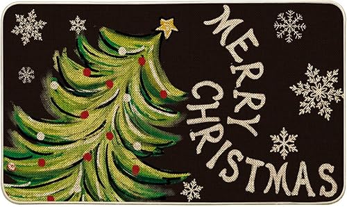 Artoid Mode Alfombra de Puerta de Navidad con Vistillo de Navidad y Muérdago Negro, Felpudo Navideño de Invierno para Casa, Alfombra de Puerta de