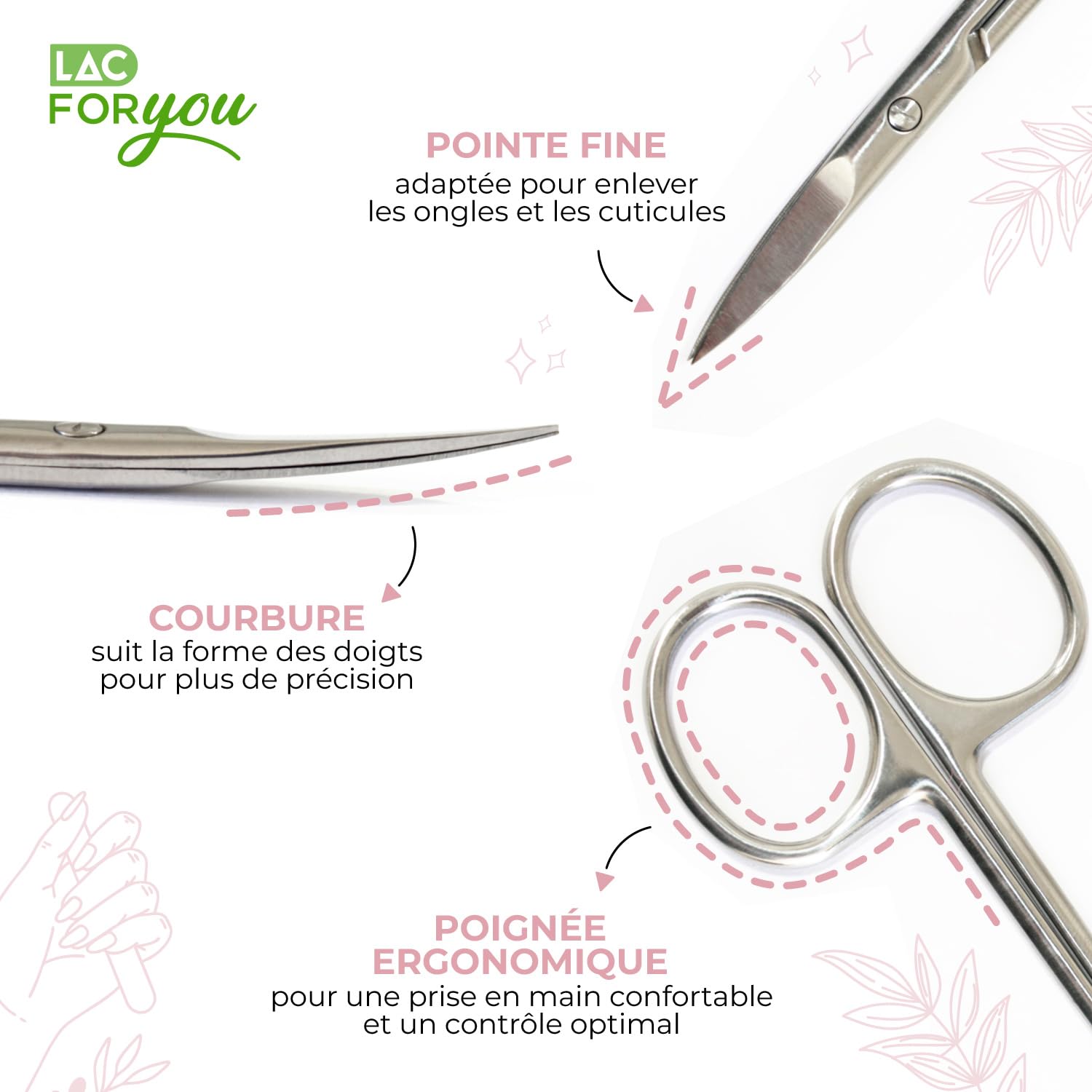 LAC FOR YOU Ciseaux Ongles en Acier Inox – Ciseaux Cuticule Ongle 9 cm pour Manucure et Pédicure – Coupe Précise des Mains et des Pieds