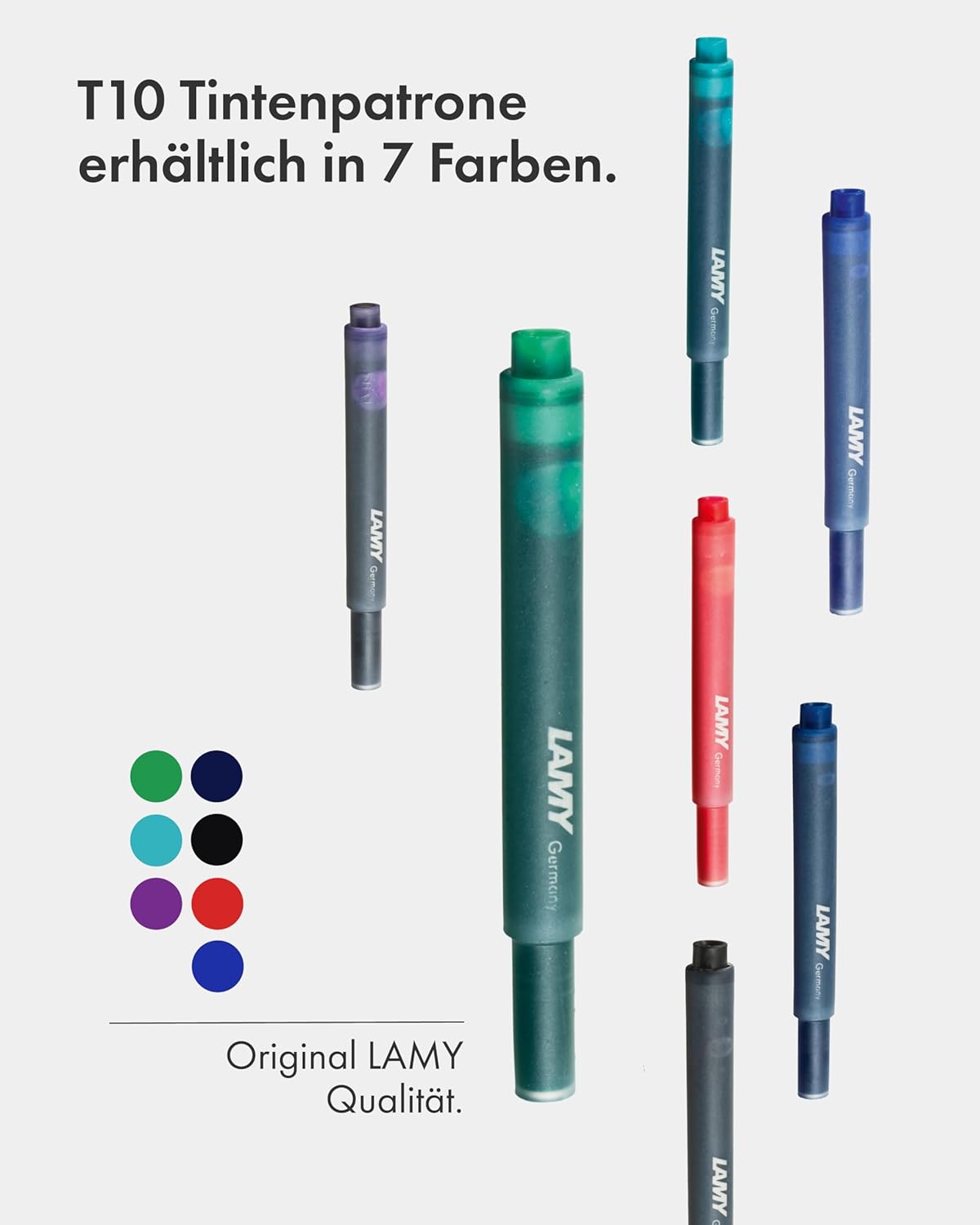 LAMY T10 Set of 4 Ink cartridges with Large Ink Capacity - Suitable for All Lamy Fountain Pen Models - Contents 1.25 ml per Cartridge - 5 Pieces per Pack - Ink Color Green
