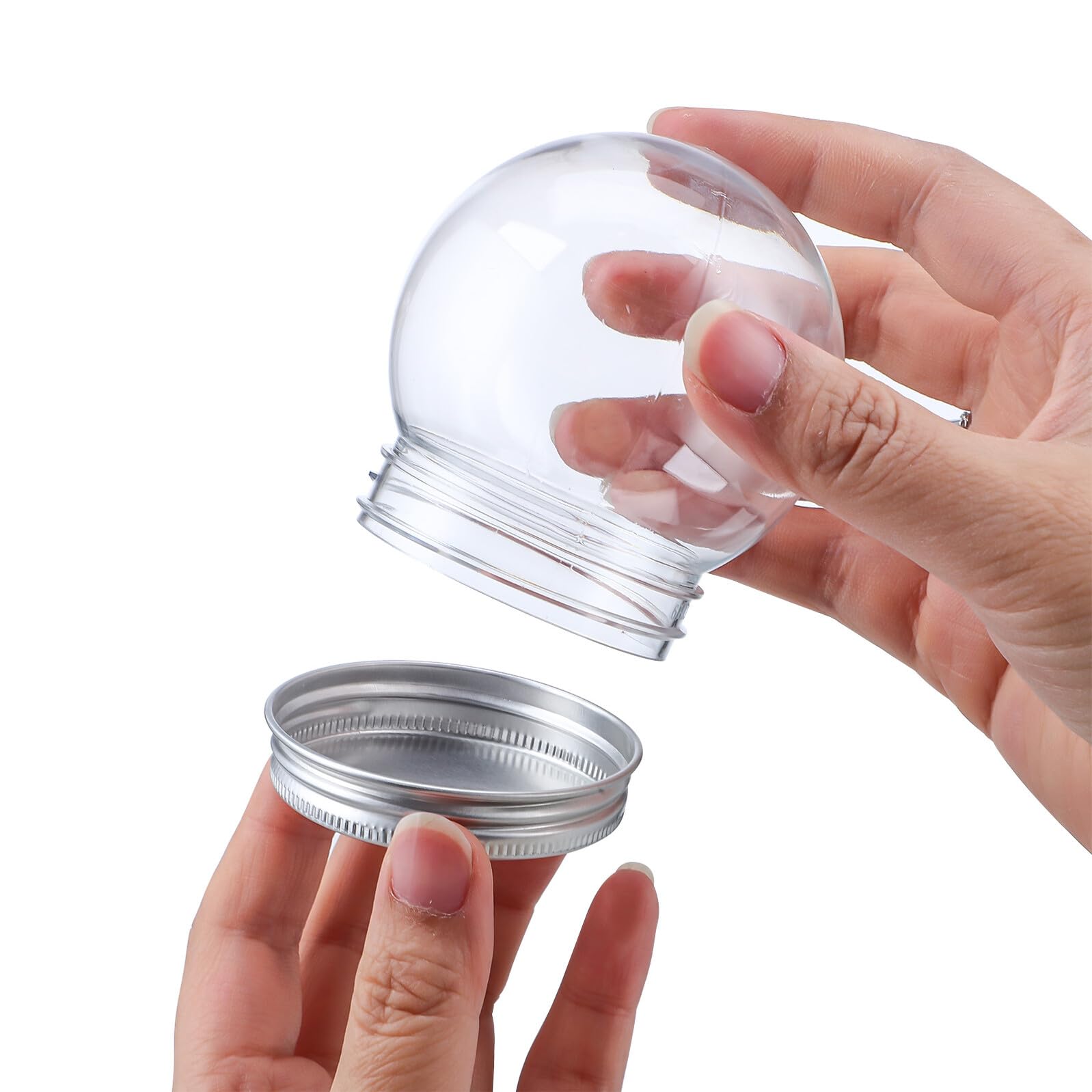 Bolas de Nieve de Plástico Transparentes DIY 150 Ml Tapa de Rosca de Aluminio 10 Piezas para Decoración Navideña, Manualidades y Relleno de Dulces