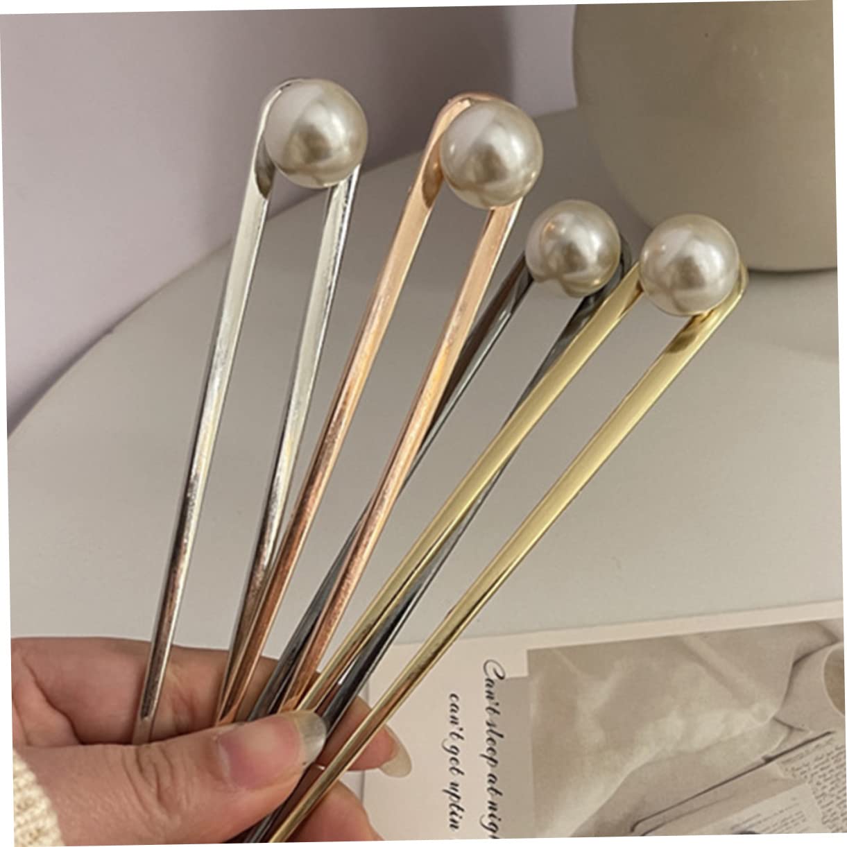 FRCOLOR 8 Pz A Forma di U Forcina Perline Per Capelli Bacchette Di Perline Chignon Ago Sposa Forcella Di Perline Capelli Per Le Donne Nodo Miss Muffin Lega Semplice