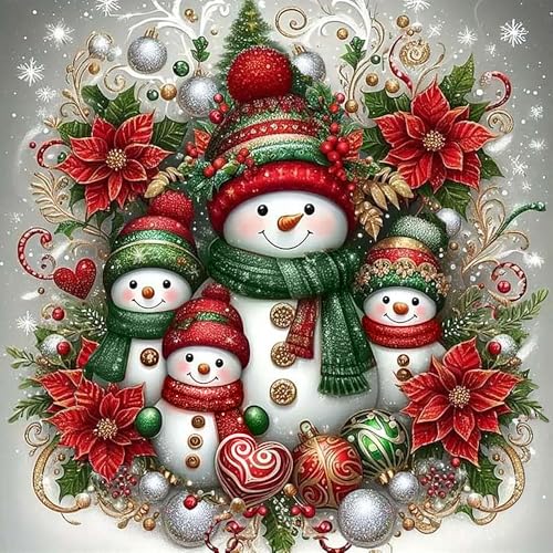 Baiwanerxiang Diamond Art Kits for Adults, 5D Christmas Snowman Diamond Painting Kits for Adults, DIY Full Round Drill Diamond Dots Gem Art for Home Wall Decor, 12x12 Inch