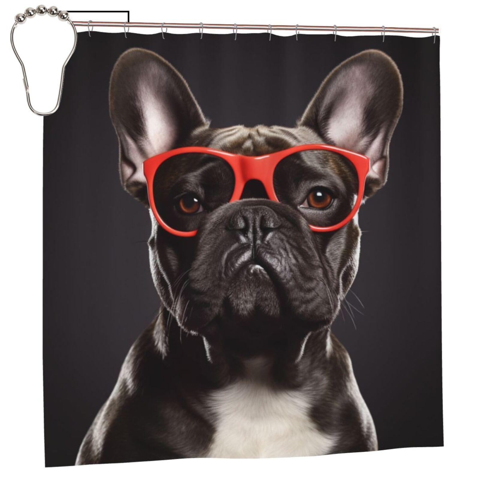 FodPand French Bulldog Shower Curtain 70"x70" Waterproof Long Bathroom Curtain Heavy Duty Thick Cloth Bath Curtain Set with Hooks, Modern Abstract Art Pattern Bathroom Shower Curtains