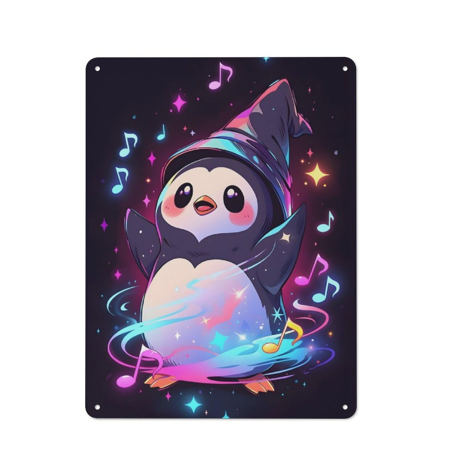 Junmoney Penguin Musical Wizard Workshop Style Tin Sign 40X30cm, Garage Wall Decor For Tool Room, Garage, Studio Or Home Bar
