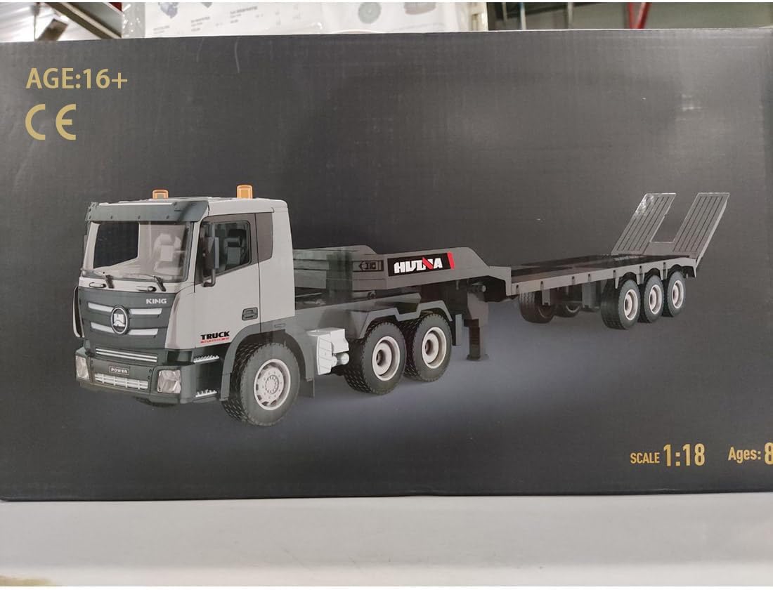 1/18 Scale RC Flatbed Trailer Model, HUINA 1318 9CH Remote Control Semi Truck with Trailer, RC Simulation Engineering Vehicle Model for Adults