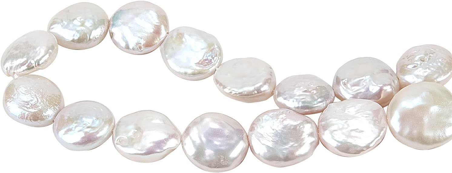 LiQunSweet 15 Pcs Natural Cultured Freshwater Baroque Bead Loose Pearl Flat Round Beads Strands for Women Earrings Necklace Bracelet Jewelry Making - 12~13mm
