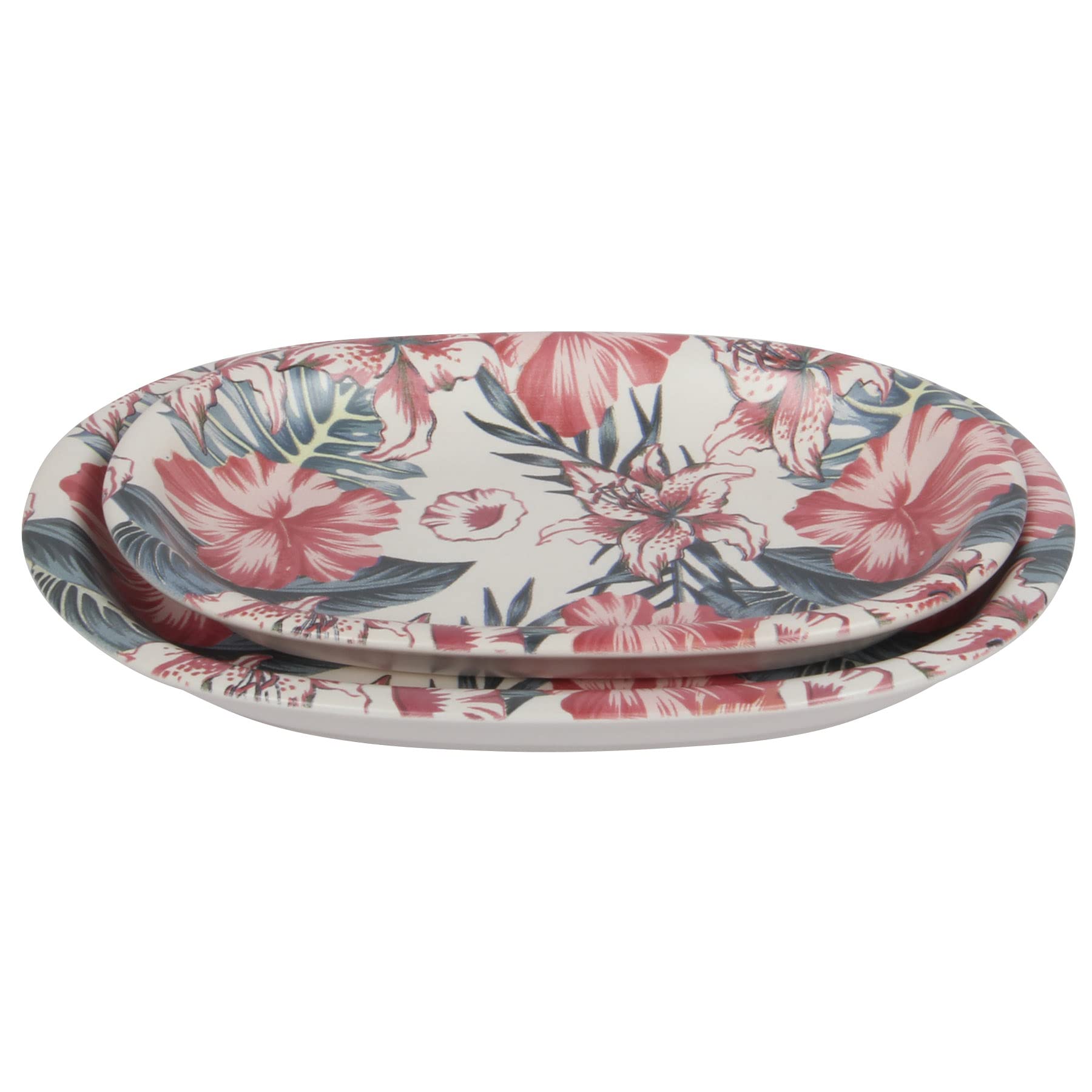 Glasshop 2 Different Sizes Stoneware Serving Platter. Salad Appetizer Dishes. Decorative Pattern & Themes Platter. (Set of 2) (Pink Flower)