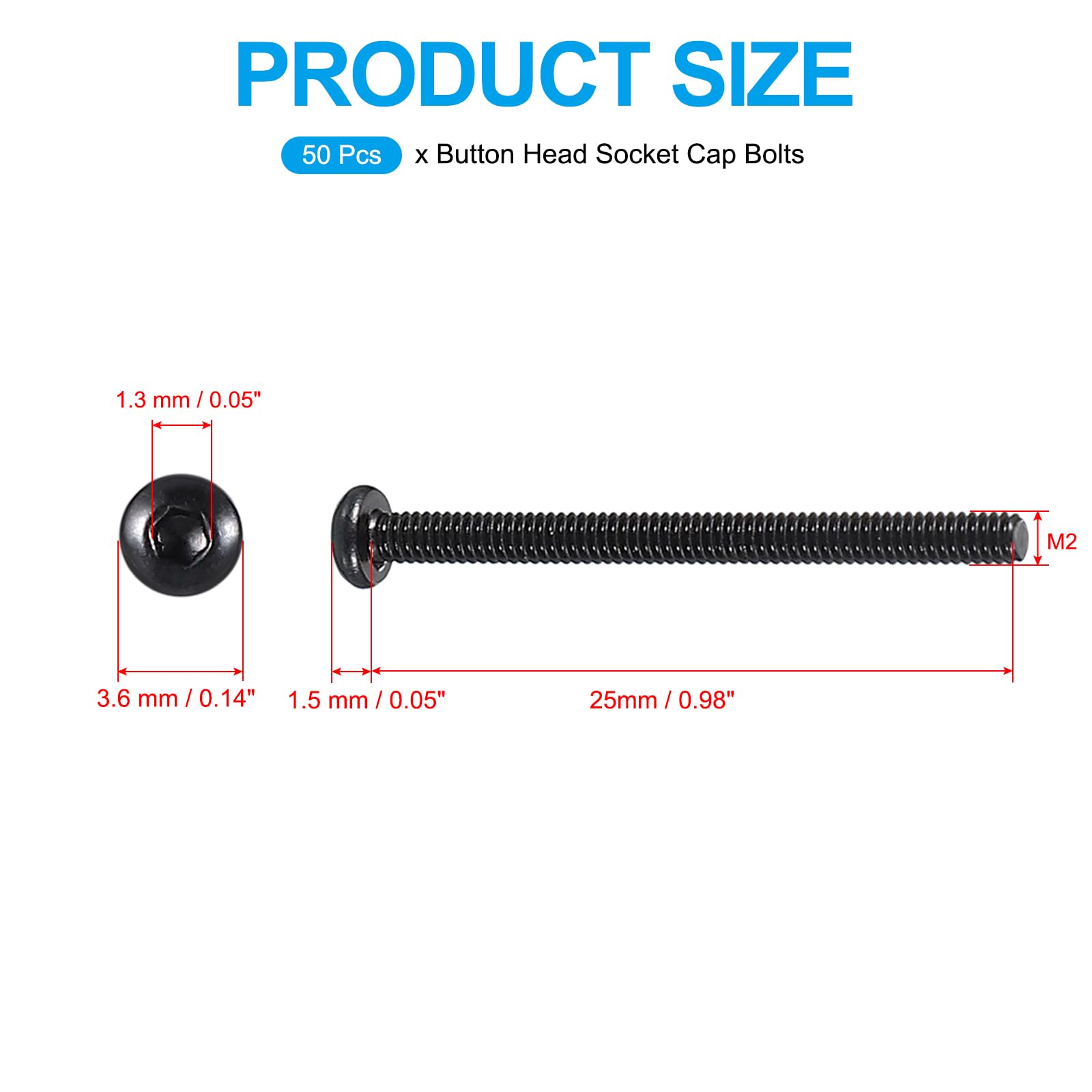 PATIKIL M2-0.4x26mm Button Head Socket Cap Bolts Screws - Image 2