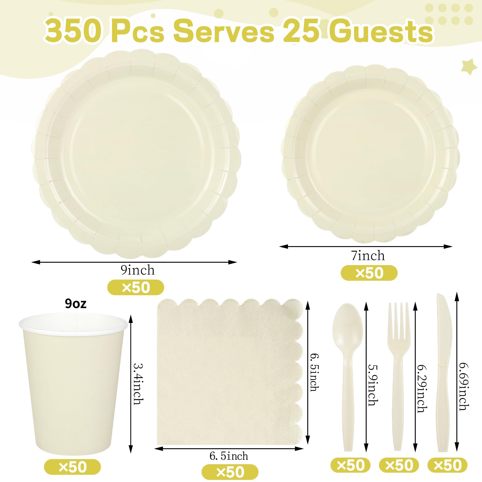 Disposable Dinnerware Sets - Ivory Scalloped Plates & Napkins -2 Disposable Dinnerware Sets - Ivory Scalloped Plates & Napkins -2
