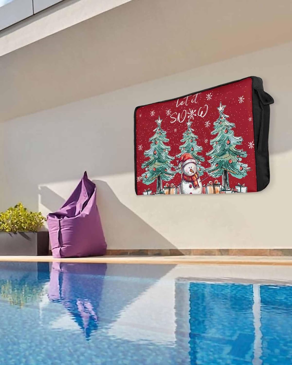Christmas Snowflake Outdoor TV Cover 40"-43" - 600D Waterproof TV Cover Weatherproof TV Screen Protector Dustproof Winter Xmas Tree Snowman Red TV Display Protector for Outside Flat Screen TV