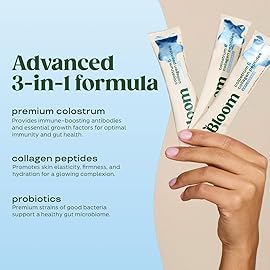 Bloom Nutrition Bovine Colostrum Powder Packet, Gut Health, Immune Support, Hair Growth & Beauty Supplement, Gluten Free, Sugar Free | Unflavored, 15 Servings