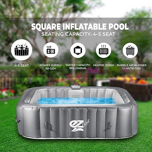 Miniatura 10 de SereneLife Bañera de hidromasaje portátil para exteriores, 71 x 25 pulgadas, piscina inflable redonda para 4 personas, spa con 100 chorros de