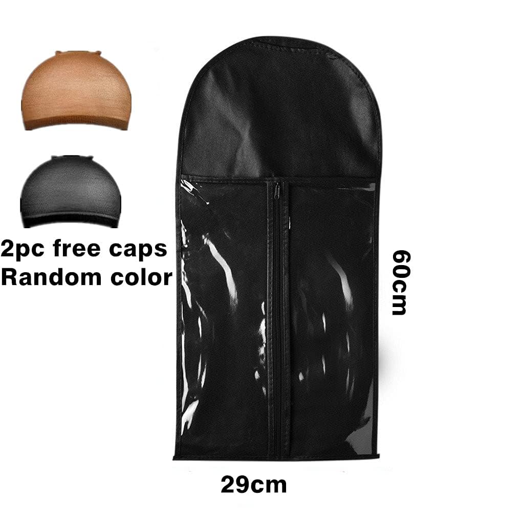 10 Pieces Wig Hair Extension Storage Bag, Dust-Proof Wigs Pouch Organizer Protect for Professional Hair Extensions with Nylon Wig Caps Wig Caps (Black)